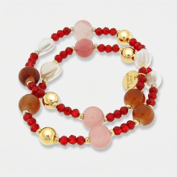 Bracciale in Metallo multifilo con cristalli rossi - BYSIMON gioielli