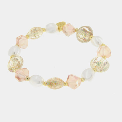 Bracciale in Metallo pietre verdi art glass e perle