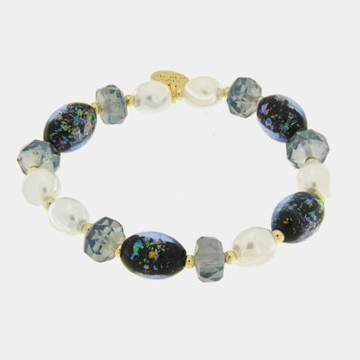 Bracciale in Metallo pietre blu art glass e perle
