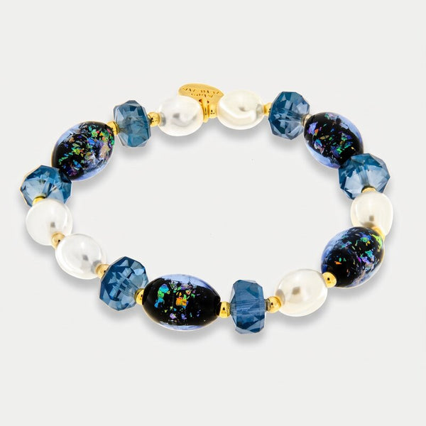 Bracciale in Metallo pietre blu art glass e perle - BYSIMON gioielli