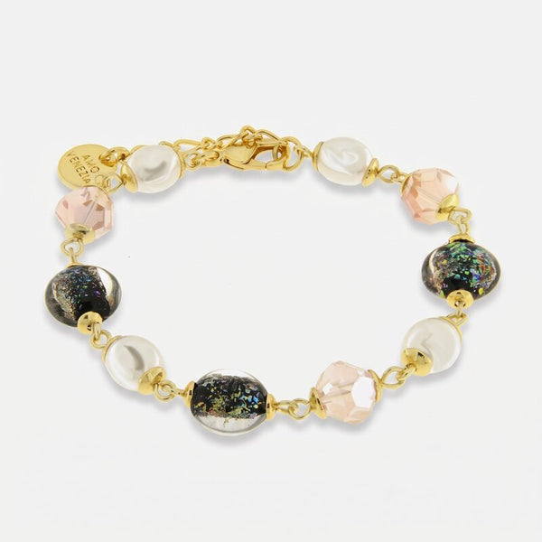 Bracciale in Metallo pietre blu e rosa art glass e perle - BYSIMON gioielli