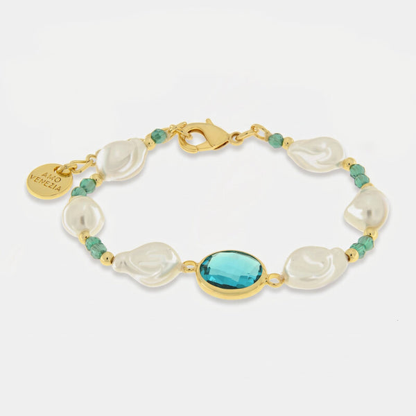 Bracciale in Metallo perle e cristalli azzurri - BYSIMON gioielli