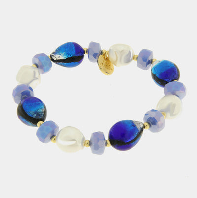 Bracciale in Metallo pietre blu di Murano e perle AMOVENEZIA - gioiello BySimon