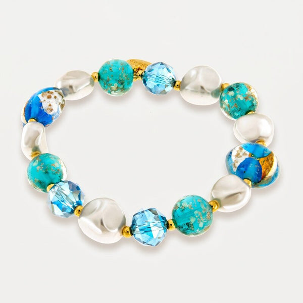 Bracciale in Metallo pietre blu e verdi art glass e perle - BYSIMON gioielli