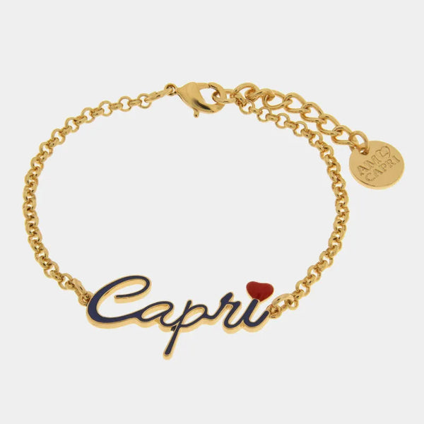 Bracciale in Metallo con scritta Capri e cuore - BYSIMON gioielli