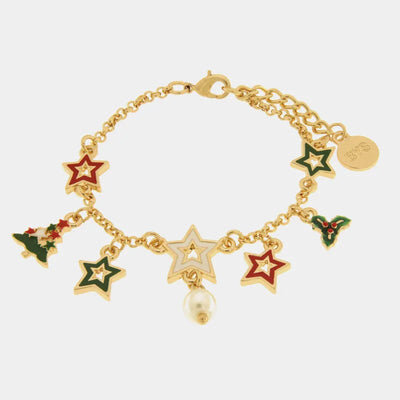 Bracciale in Metallo albero di Natale, stelle colorate e vischio - BYSIMON gioielli