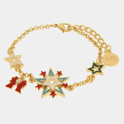 Bracciale in Metallo stelle colorate, fiocco rosso