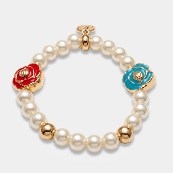 Bracciale in Metallo con perle e fiori colorati - BYSIMON gioielli