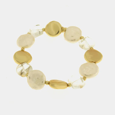 Bracciale elastico in metallo placcato oro con cristallo di rocca naturale - BYSIMON