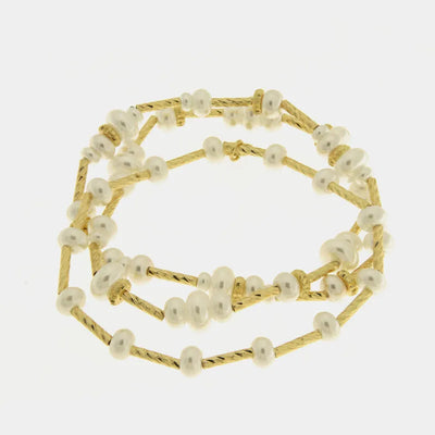 Bracciale in Metallo multifilo donna perle bianche barre dorate placcato oro