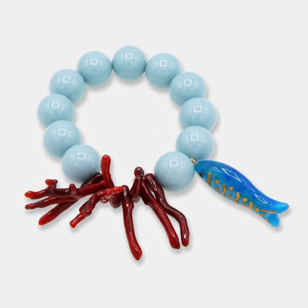 Bracciale in Metallo con sfere azzurre e simboli marini BYS - gioiello BySimon