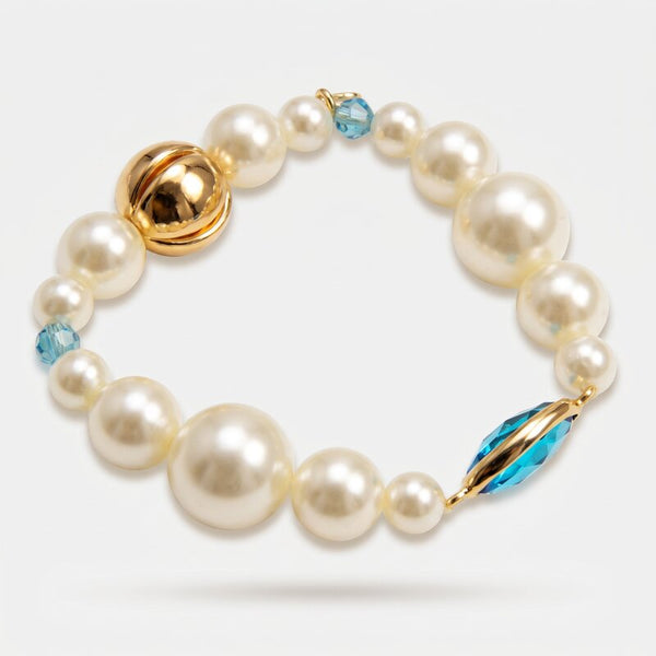 Bracciale in Metallo sfere grandi con cristallo azzurro - BYSIMON gioielli