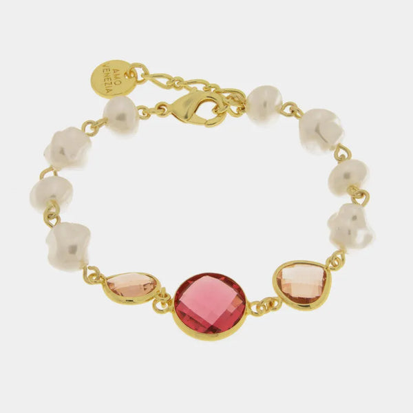 Bracciale in Metallo sfere con cristalli rosa - BYSIMON gioielli