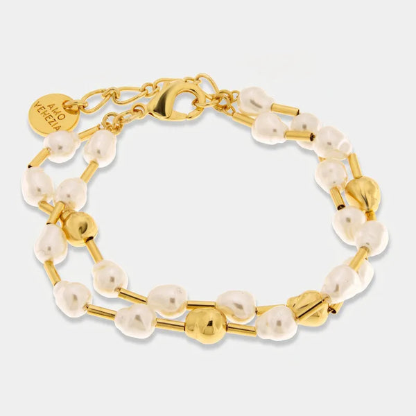 Bracciale in Metallo doppio filo sfere avorio
