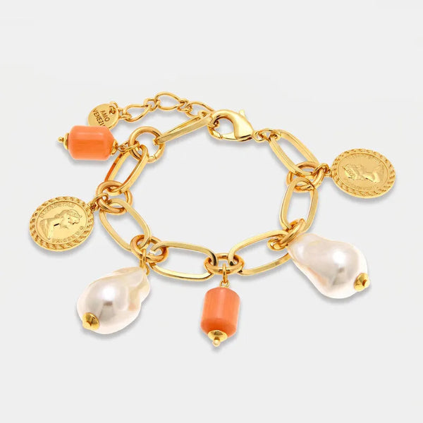 Bracciale in Metallo catena monete perle corallo