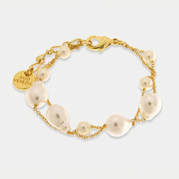 Bracciale in Metallo catena perle bianche e charm