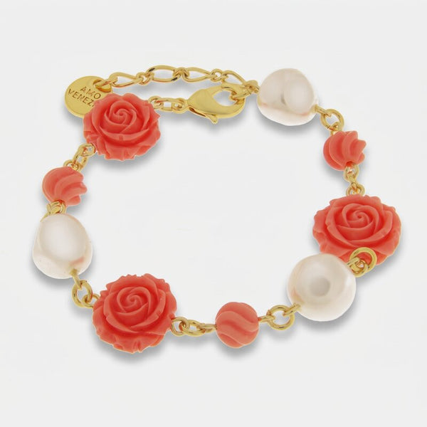Bracciale in Metallo fiori corallo con perle - BYSIMON gioielli