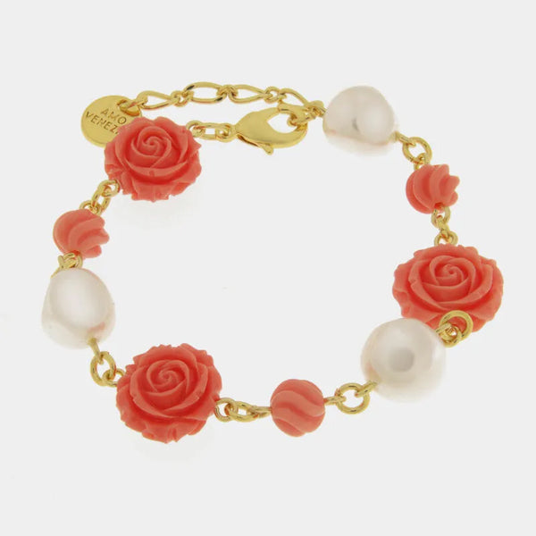 Bracciale in Metallo fiori corallo con perle - BYSIMON gioielli