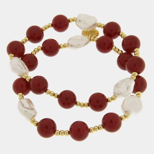 Bracciale in Metallo doppio con sfere rosse e bianche - BYSIMON gioielli