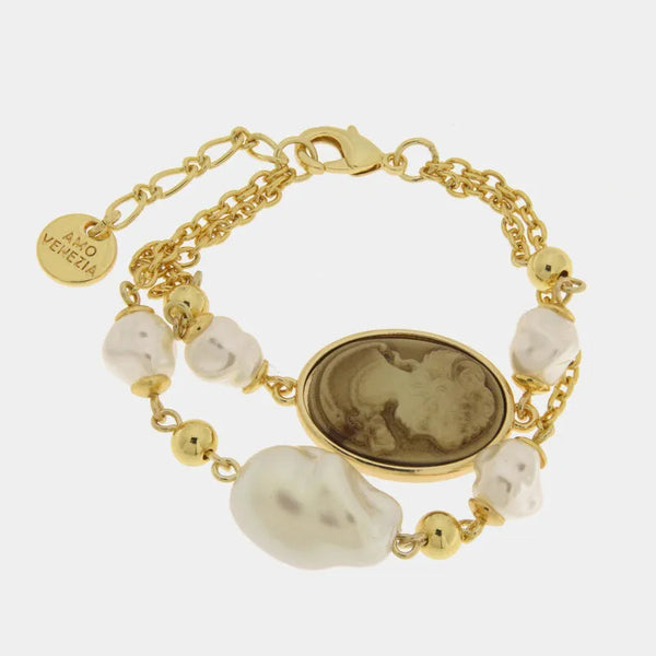 Bracciale in Metallo doppio con perle e cammeo AMOVENEZIA - gioiello BySimon