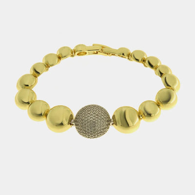 Bracciale in Metallo Dorato sfere medaglione grigio donna
