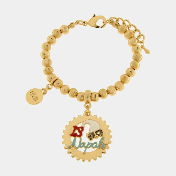 Bracciale in Metallo con scritta Napoli, numero fortunato 13 e Maschera Pulcinella AMONAPOLI - gioiello BySimon