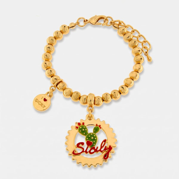 Bracciale in Metallo con scritta Sicily e Fico - BYSIMON gioielli