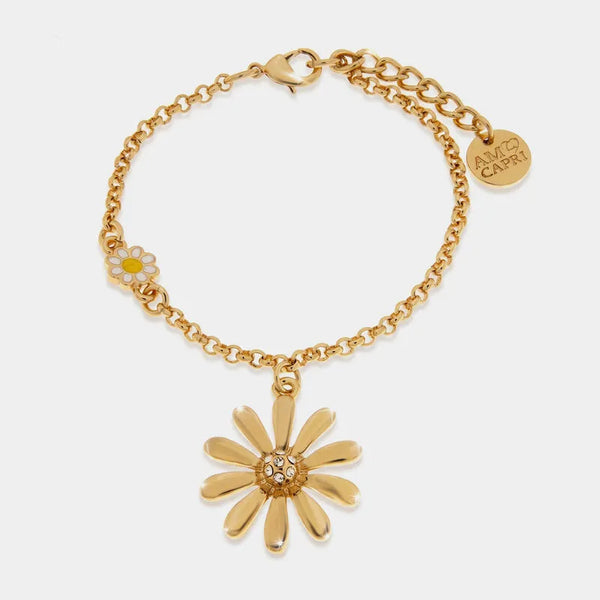Bracciale in Metallo catena dorata charm margherita gialla e pendente dorato Capri
