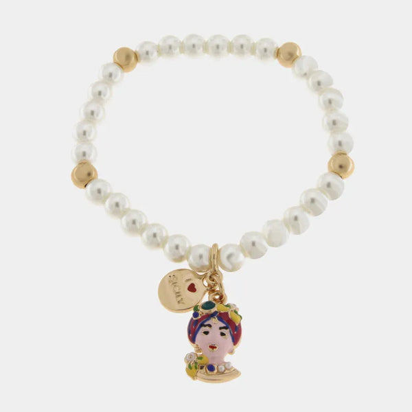 Bracciale in Metallo elastico con sfere bianche SICILY - gioiello BySimon