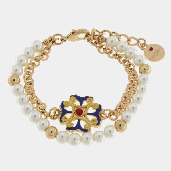 Bracciale in Metallo multiflo con sfere bianche SICILY - gioiello BySimon