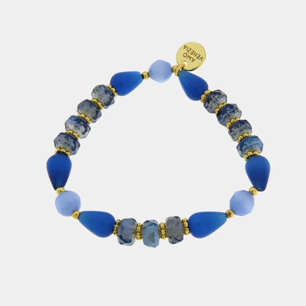 Bracciale in Metallo elastico con Murano Stone pietre blu multicolor AMOVENEZIA - gioiello BySimon
