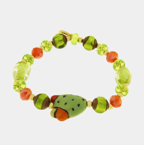 Bracciale in Metallo elastico con Art Glass Stone fico d'india e pietre verdi - BYSIMON gioielli