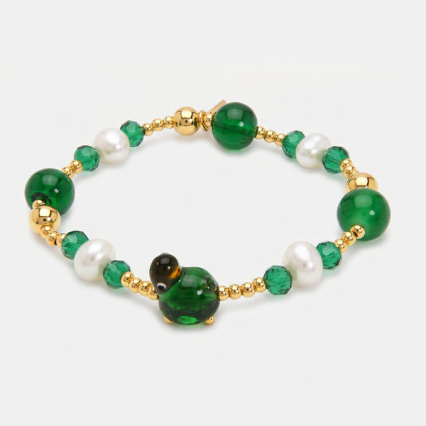 Bracciale in Metallo elastico Art Glass Stone con pietre verdi - BYSIMON gioielli