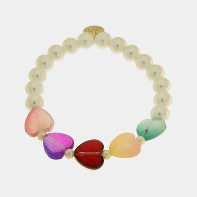 Bracciale in Metallo elastico con Art Glass Stone con pietre bianche e cuori colorati