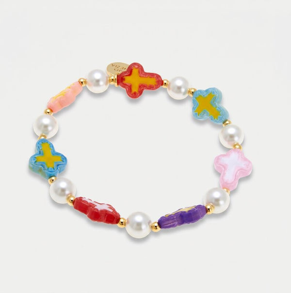 Bracciale in Metallo elastico con pietre bianche e croci colorate AMOVENEZIA - gioiello BySimon