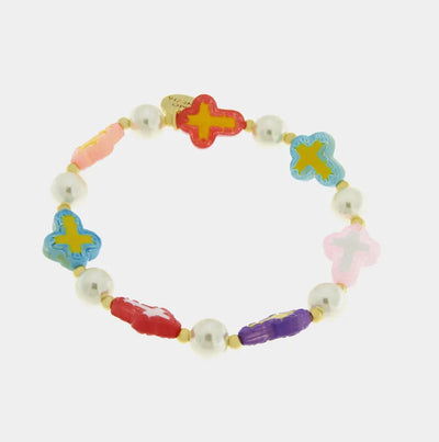 Bracciale in Metallo elastico con pietre bianche e croci colorate AMOVENEZIA - gioiello BySimon