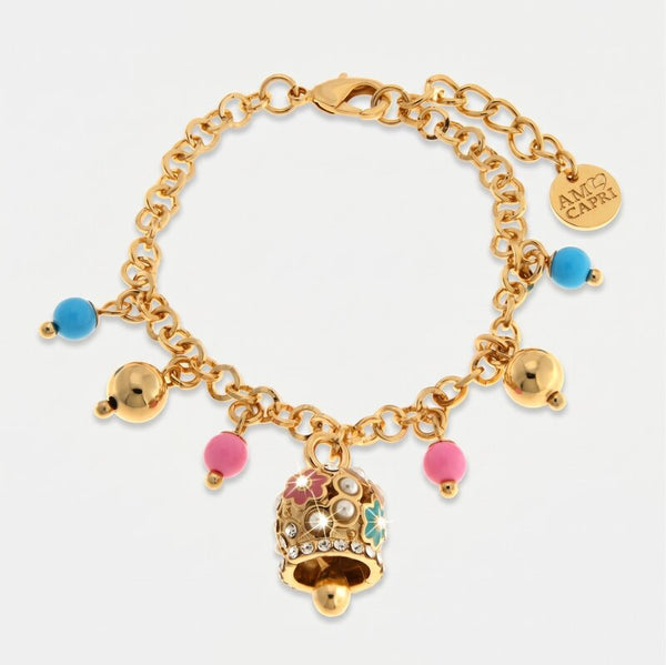 Bracciale in Metallo campanella fiori sfere rosa - BYSIMON gioielli