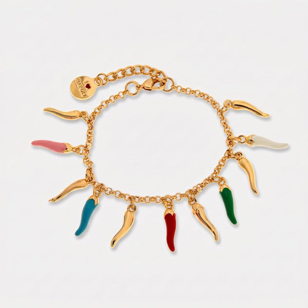 Bracciale in Metallo con cornetti pendenti colorati - BYSIMON gioielli