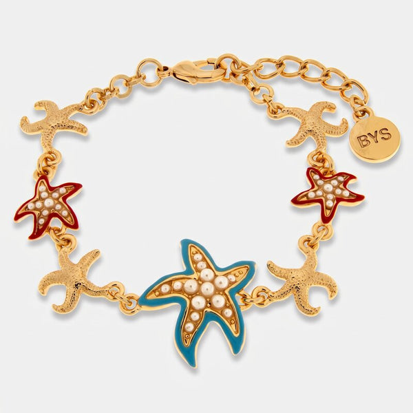 Bracciale in Metallo con stelle marine smaltate e pietre bianche BYS - gioiello BySimon