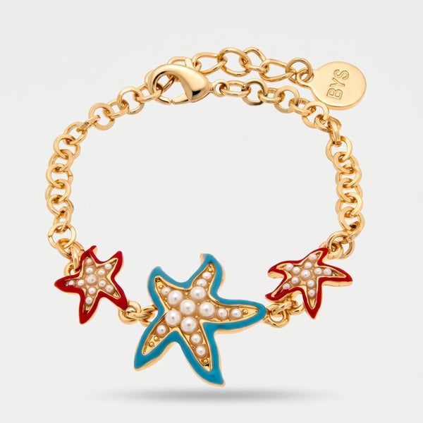 Bracciale in Metallo con stelle marine smaltate e pietre BYS - gioiello BySimon