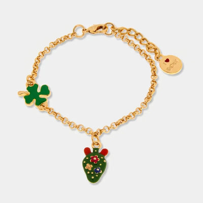 Bracciale in Metallo fico d'india con fiori e quadrifoglio