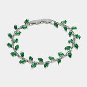Bracciale in Metallo Cristalli Foglie Verdi