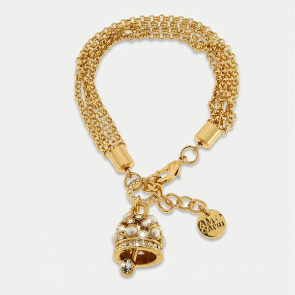 Bracciale in Metallo con campanella portafortuna dorata e perline - BYSIMON gioielli
