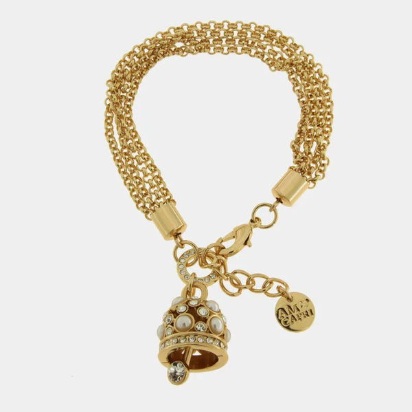 Bracciale in Metallo con campanella portafortuna dorata e perline