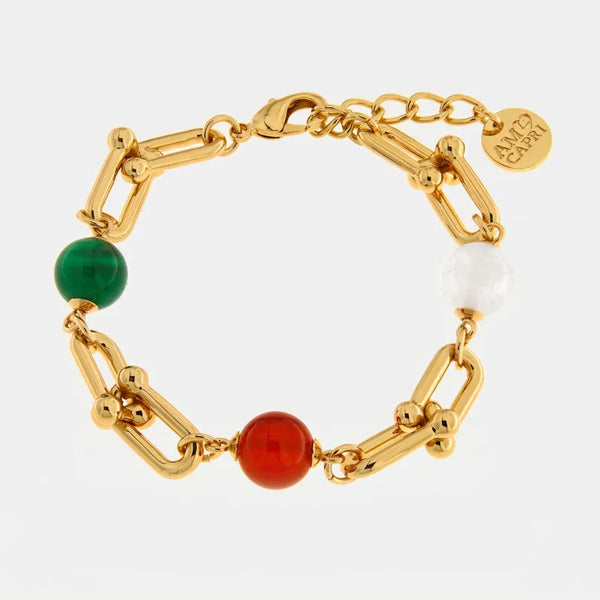 Bracciale in Metallo catena sfere verdi e rosse
