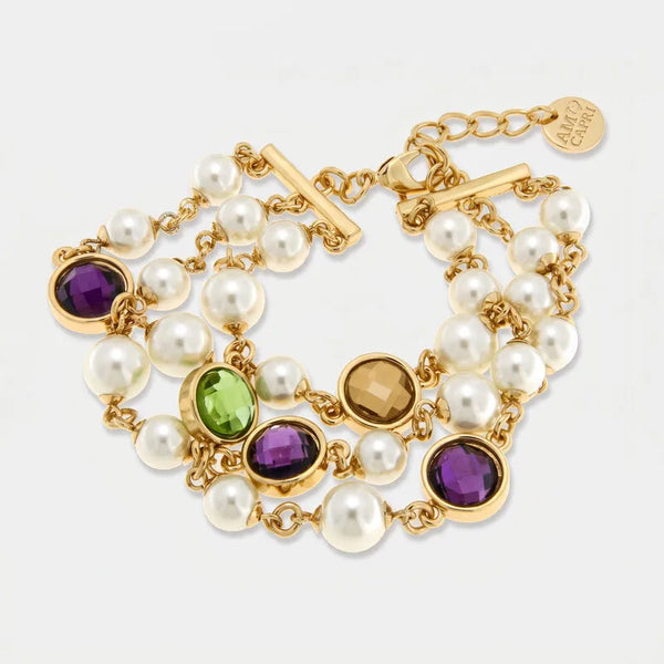 Bracciale in Metallo a tre fili con cristalli colorati