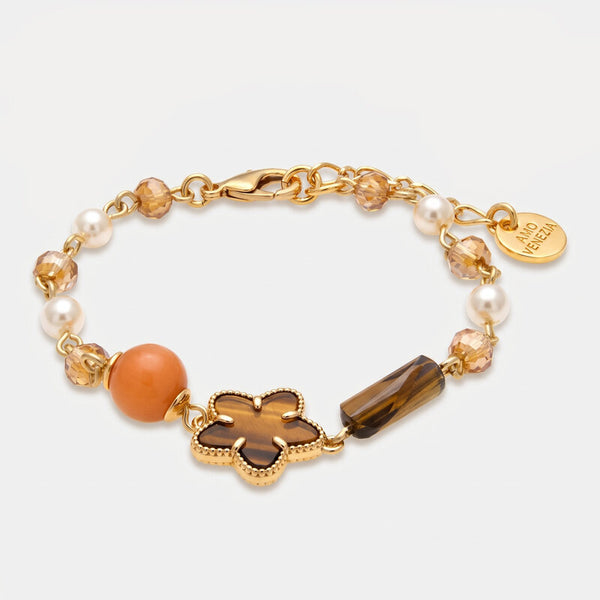Bracciale in Metallo cristalli e fiore marrone - BYSIMON gioielli