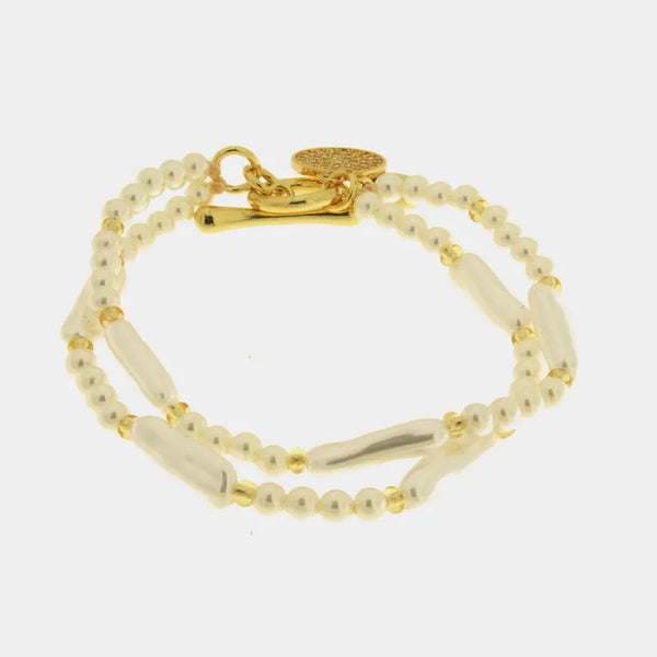 Bracciale in Metallo doppio filo di perline chiusura T - BYSIMON gioielli
