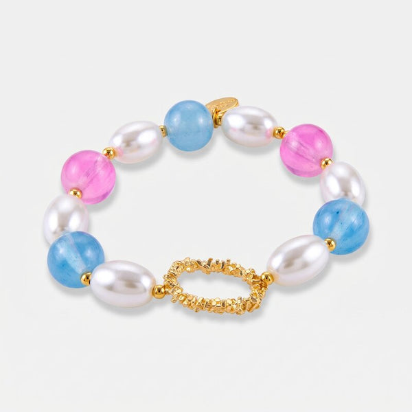 Bracciale in Metallo con perline turchesi e lilla - BYSIMON gioielli