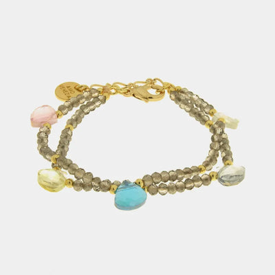 Bracciale in Metallo doppio filo grigio con cristalli colorati